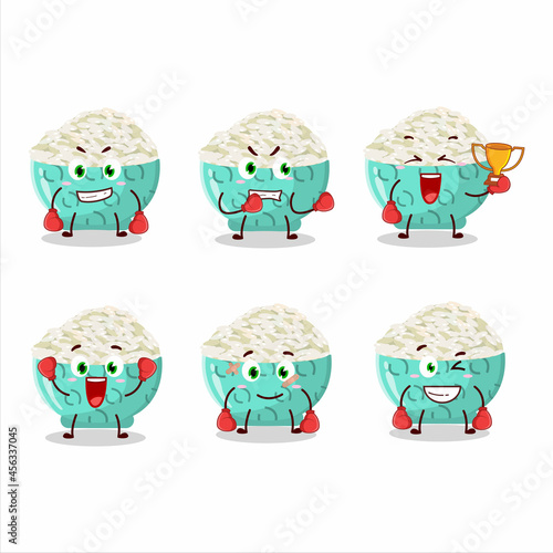 A sporty risotto rice boxing athlete cartoon mascot design