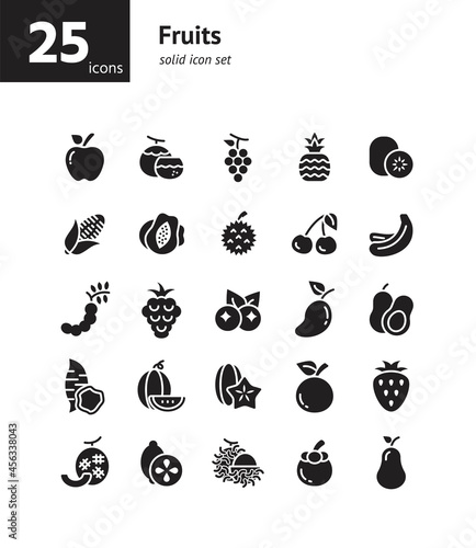 Fototapeta Naklejka Na Ścianę i Meble -  Fruits solid icon set. Vector and Illustration.