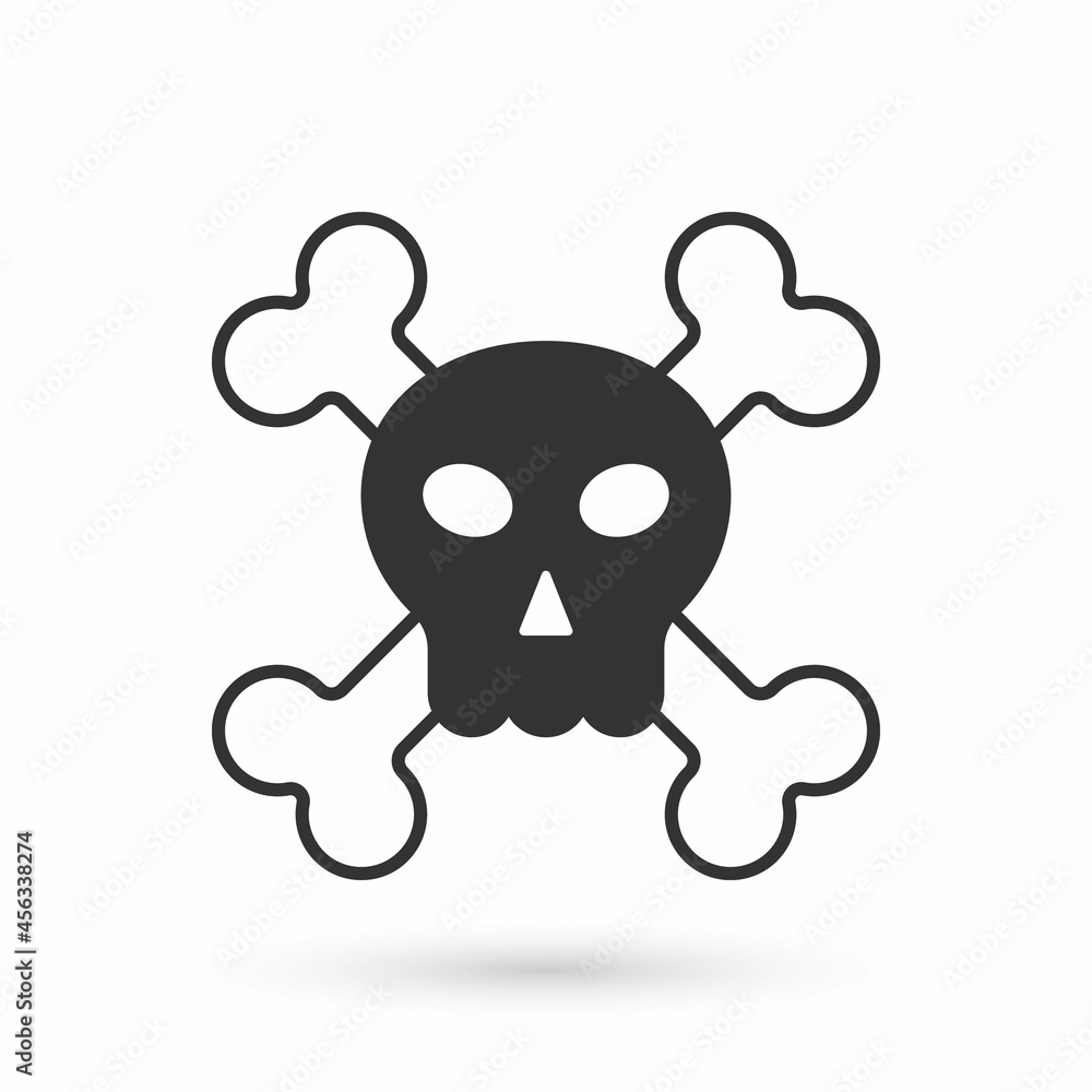 Fototapeta premium Grey Skull on crossbones icon isolated on white background. Happy Halloween party. Vector