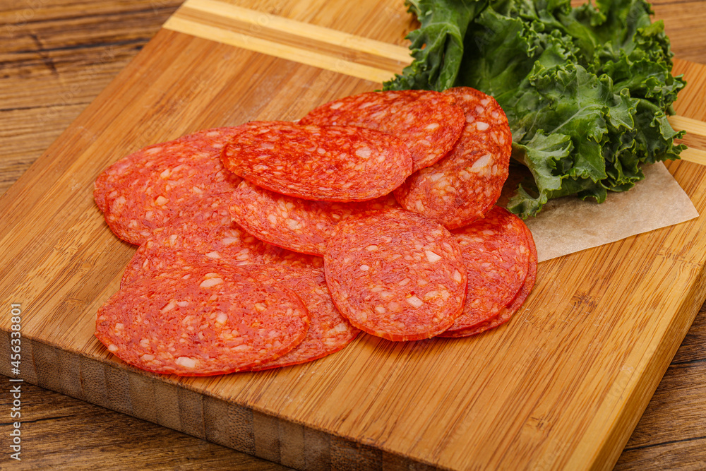 Italian spycy pepperoni sausage slices Italian spycy pepperoni sausage slices