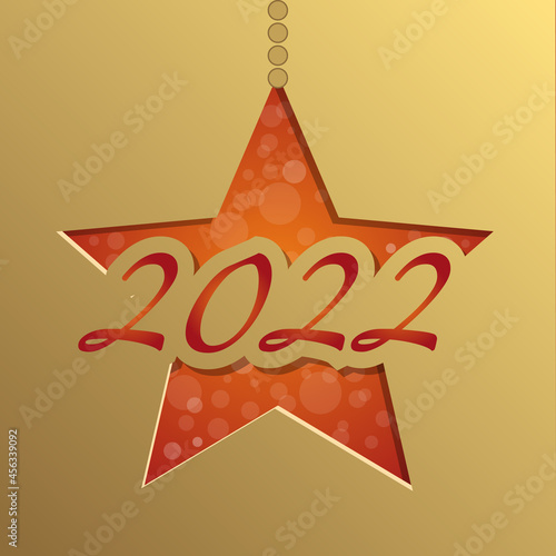 2022 - carte de vœux or et orange, au graphisme simple, luxueux et raffiné d’une étoile en relief.