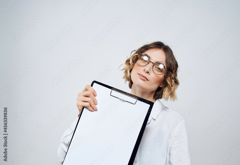 Business Woman Wearing Glasses Papers Copy Space Advertising Business Woman Wearing Glasses Papers Copy Space Advertising