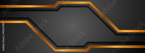 Black and bronze tech geometric abstract background. Vector banner design