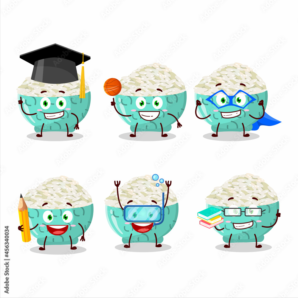 School student of risotto rice cartoon character with various expressions
