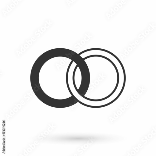 Grey Wedding rings icon isolated on white background. Bride and groom jewelry sign. Marriage symbol. Diamond ring. Vector