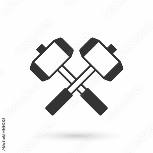 Grey Medieval crossed battle hammers icon isolated on white background. Vector