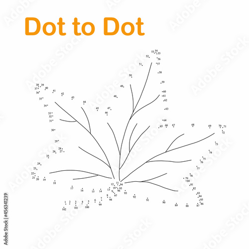 Autumn leaf dot to dot worksheet fun educational game or leisure activity, vector illustration