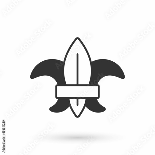 Grey Fleur de lys or lily flower icon isolated on white background. Vector