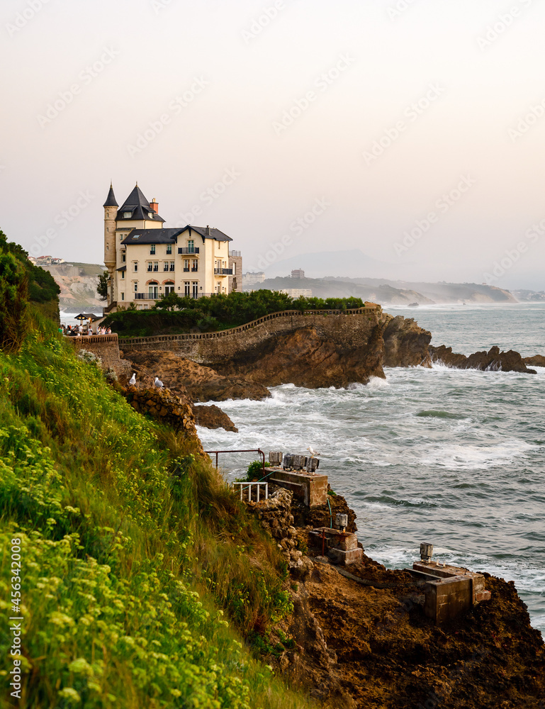 seascape on the majestic villa Belza, symbol of Biarritz and landmark of surfers