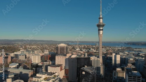 Aerial: Auckland city and sky tower, New Zealand photo