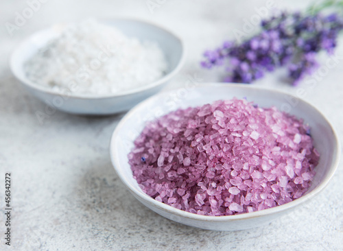 Natural herb sea salt with lavender flowers