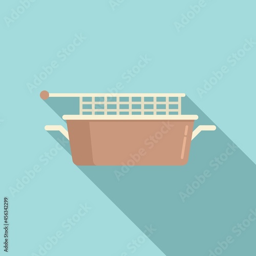 Fat deep fryer icon flat vector. Fry basket