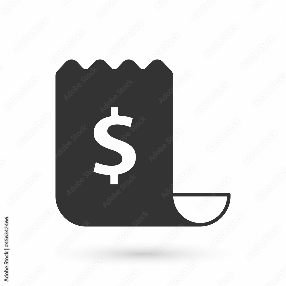 Obraz premium Grey Paper check and financial check icon isolated on white background. Paper print check, shop receipt or bill. Vector