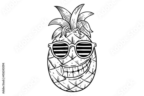 hand drawing pineapple character design with sun glasses