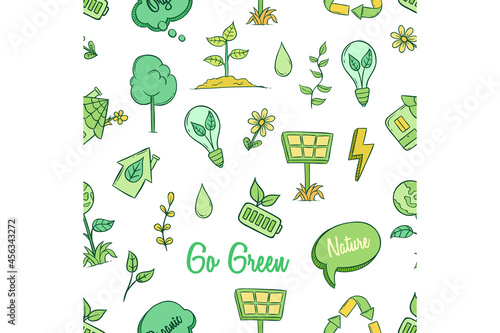 seamless pattern of go green icons or elements on white background