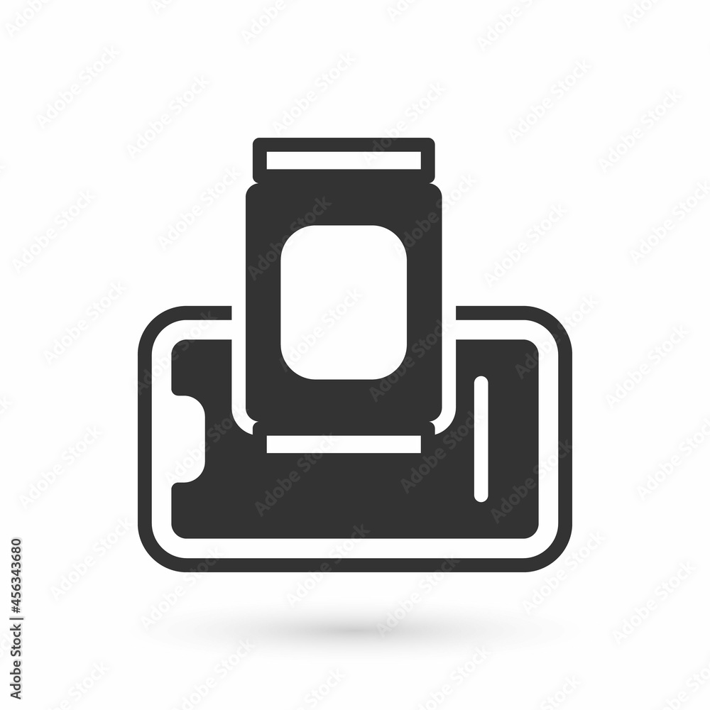 Grey Food ordering on mobile icon isolated on white background. Order by mobile phone. Restaurant food delivery concept. Vector Grey Food ordering on mobile icon isolated on white background. Order by mobile phone. Restaurant food delivery concept. Vector