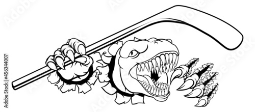 Canvas Print Dinosaur Ice Hockey Player Animal Sports Mascot