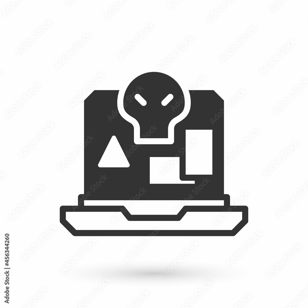 Grey Internet piracy icon isolated on white background. Online piracy. Cyberspace crime with file download and movies sharing. Vector Grey Internet piracy icon isolated on white background. Online piracy. Cyberspace crime with file download and movies sharing. Vector