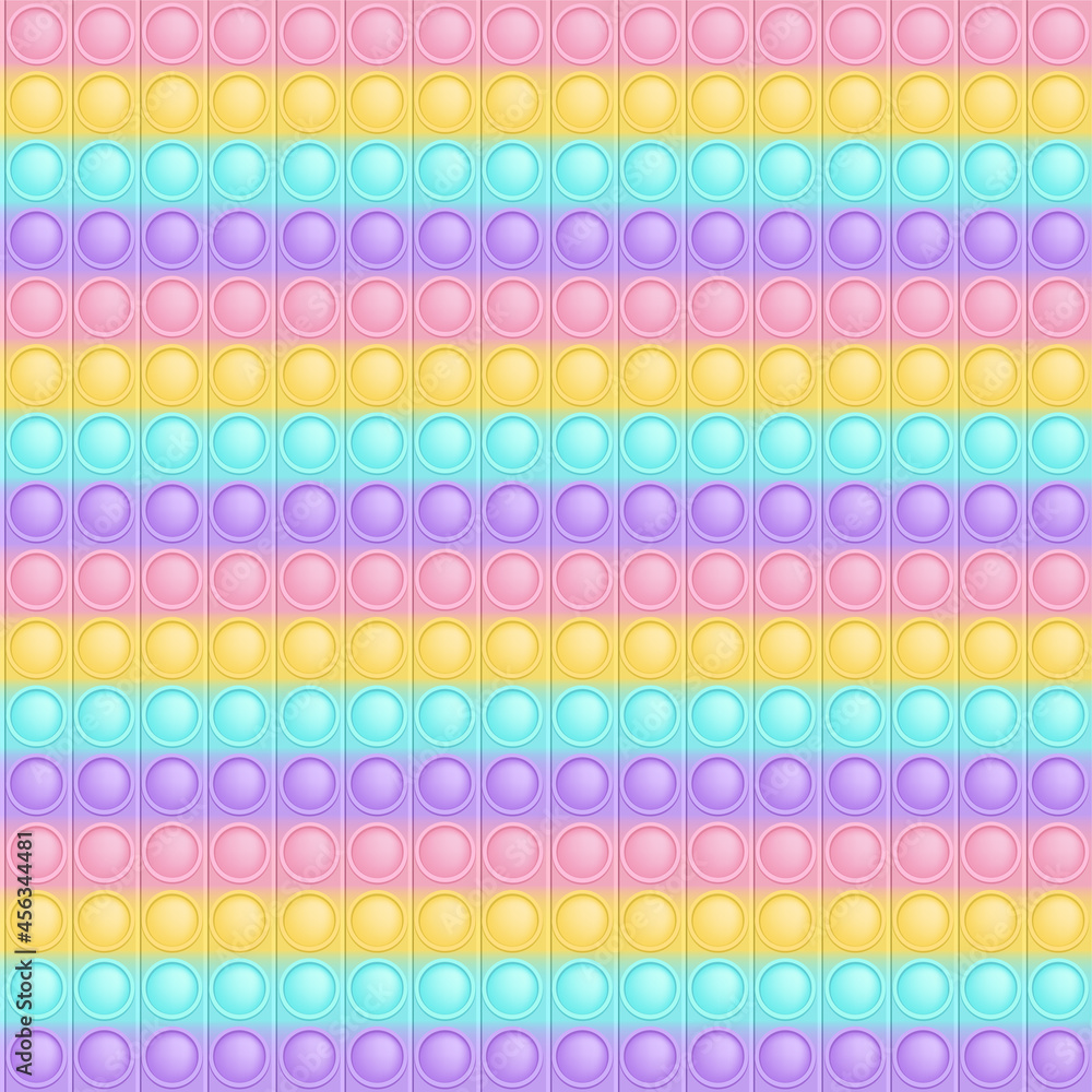 Pop it background a fashionable silicon toy for fidgets. Addictive anti-stress toy in pastel colors. Bubble sensory developing popit for kids fingers. Vector illustration in square format suitable for - obrazy, fototapety, plakaty 