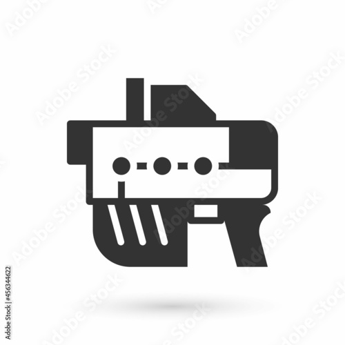 Grey Futuristic space gun blaster icon isolated on white background. Laser Handgun. Alien Weapon. Vector