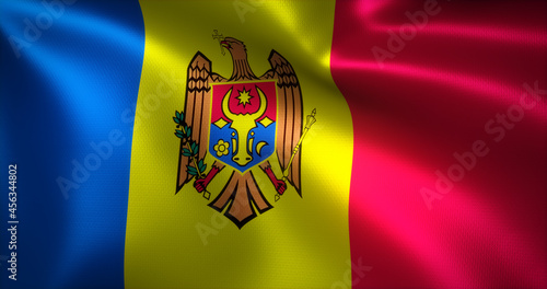 Moldova Flag with waving folds, close up view, 3D rendering