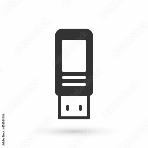 Grey USB flash drive icon isolated on white background. Vector