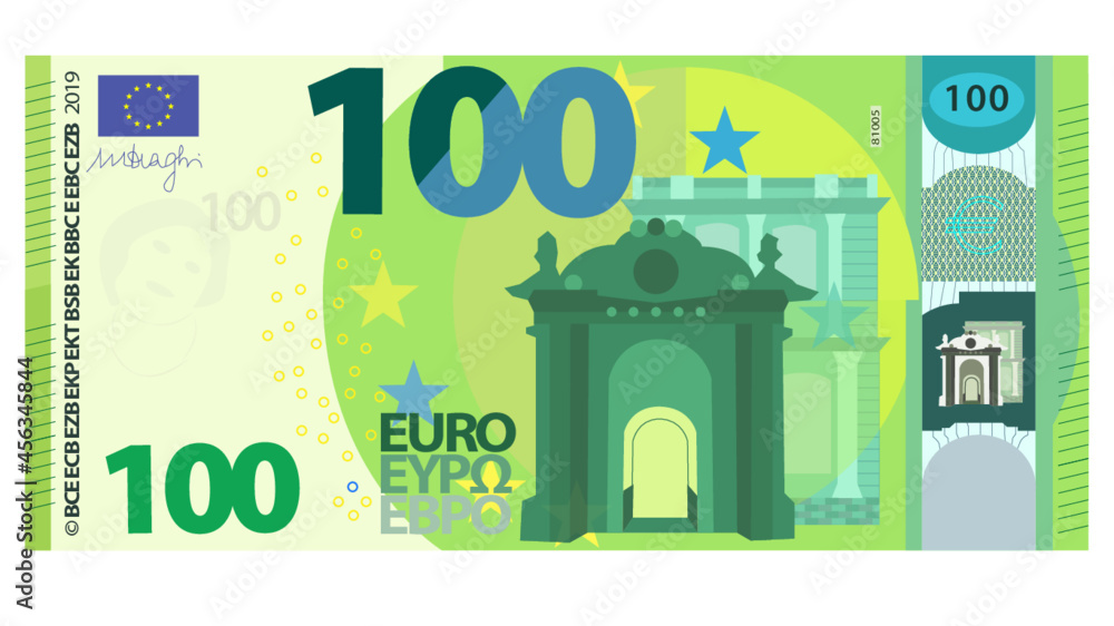 The front side of the of 100 euros banknote- signature Draghi - Vektor - Illustration The front side of the of 100 euros banknote- signature Draghi - Vektor - Illustration
