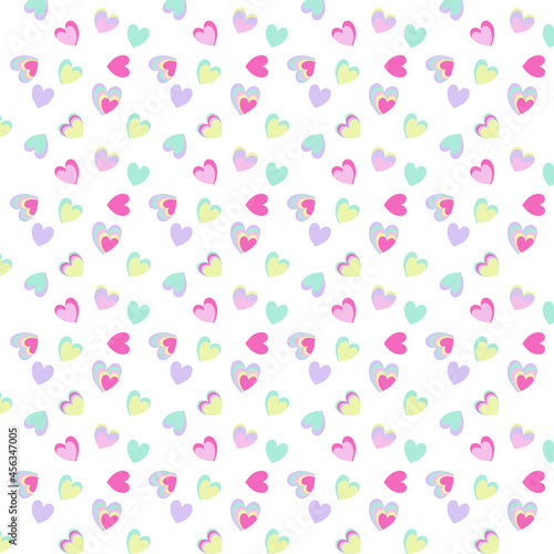 Childish Seamless pattern of colorful  small heart icon on white background. Vector beautiful pattern design for decorating , fabric, wrapping, textile, wallpaper, apparel of love or Valentine’s Day 