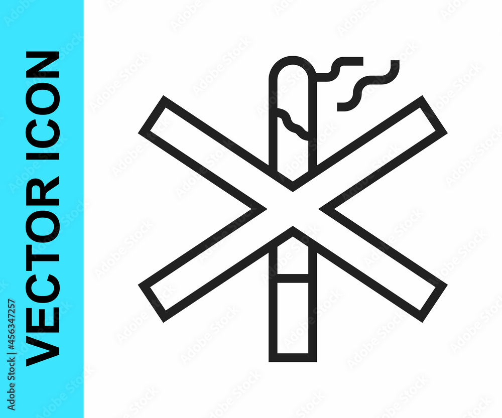 Obraz premium Black line No smoking icon isolated on white background. Cigarette smoking prohibited sign. Vector