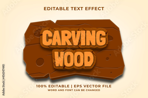 Editable text effect - Carving Wood 3d template style premium vector