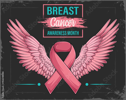 Pink ribbon with angel wings, Breast Cancer awareness month concept, Women health care support symbol. female hope and fight concept