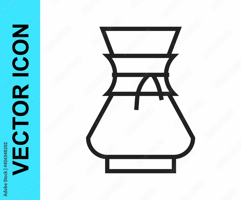Black line Pour over coffee maker icon isolated on white background. Alternative methods of brewing coffee. Coffee culture. Vector Black line Pour over coffee maker icon isolated on white background. Alternative methods of brewing coffee. Coffee culture. Vector