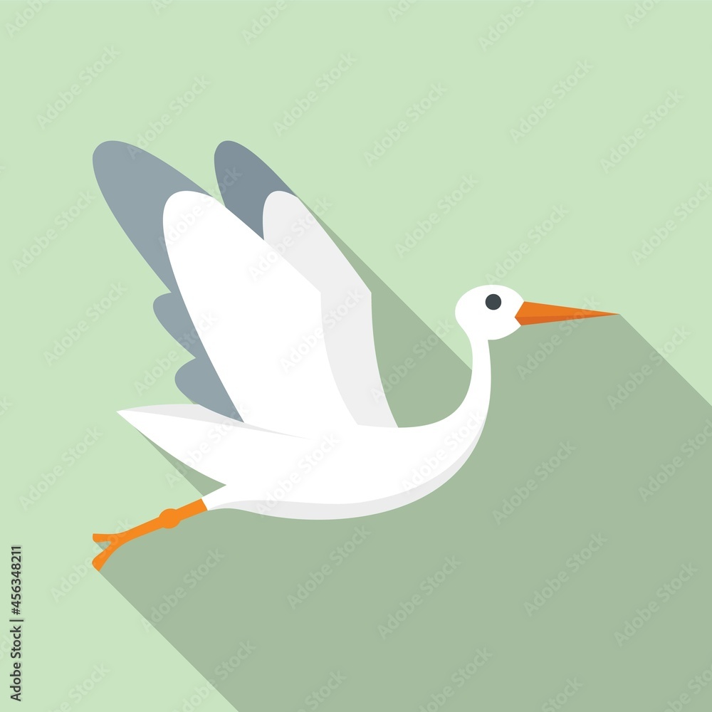 Fototapeta premium Born stork icon flat vector. Fly bird