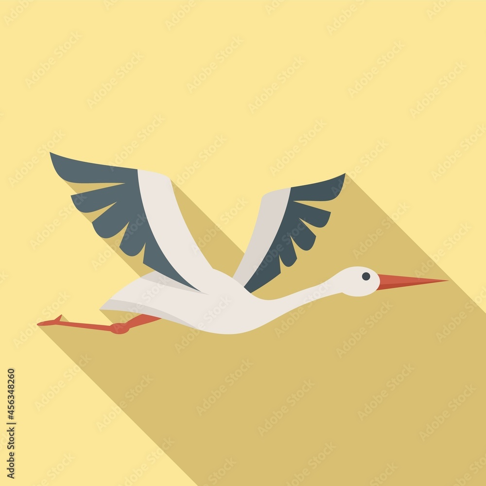 Fototapeta premium Cute stork icon flat vector. Heron bird