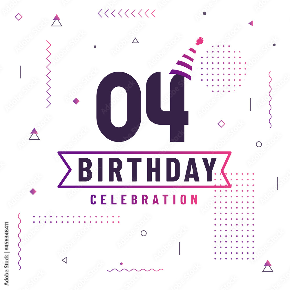 4 years birthday greetings card, 4 birthday celebration background free vector.