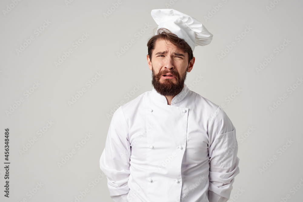 bearded man work uniform profession kitchen posing studio bearded man work uniform profession kitchen posing studio