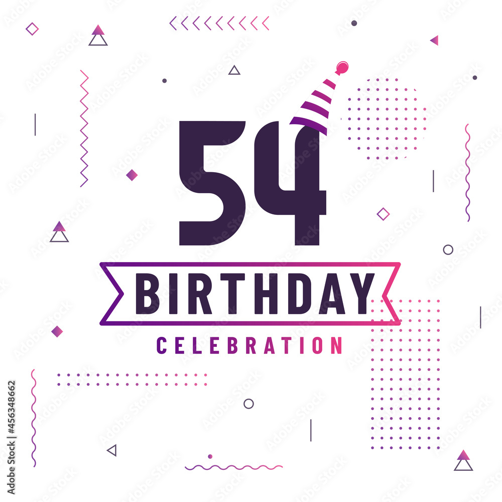 54 years birthday greetings card, 54 birthday celebration background free vector.