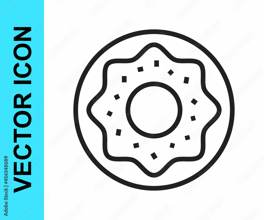 Black line Donut with sweet glaze icon isolated on white background. Vector Black line Donut with sweet glaze icon isolated on white background. Vector