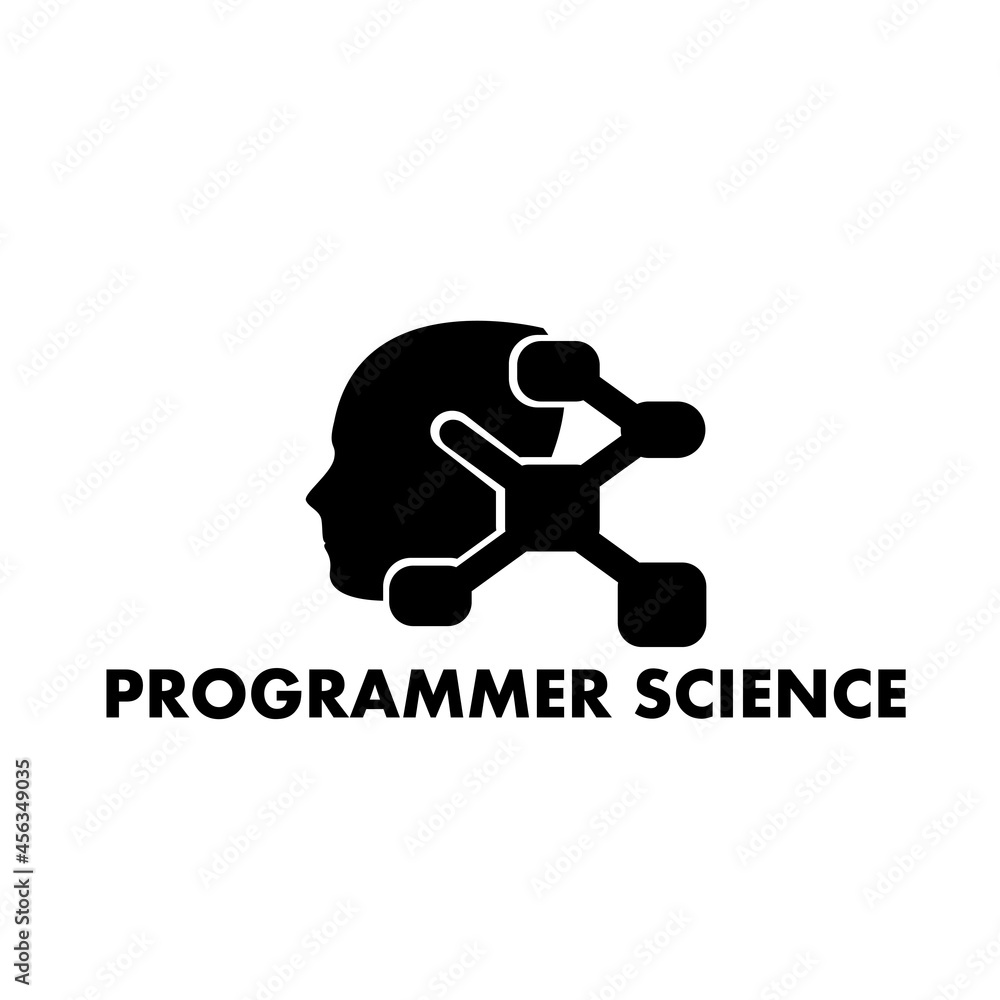 face logo with science and programming with data or head and data box black and white face logo with science and programming with data or head and data box black and white