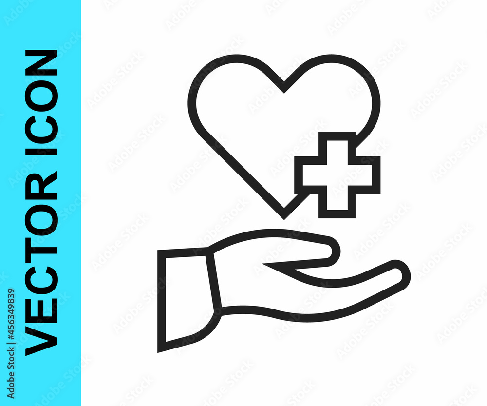 Black line Heart with a cross icon isolated on white background. First aid. Healthcare, medical and pharmacy sign. Vector Black line Heart with a cross icon isolated on white background. First aid. Healthcare, medical and pharmacy sign. Vector