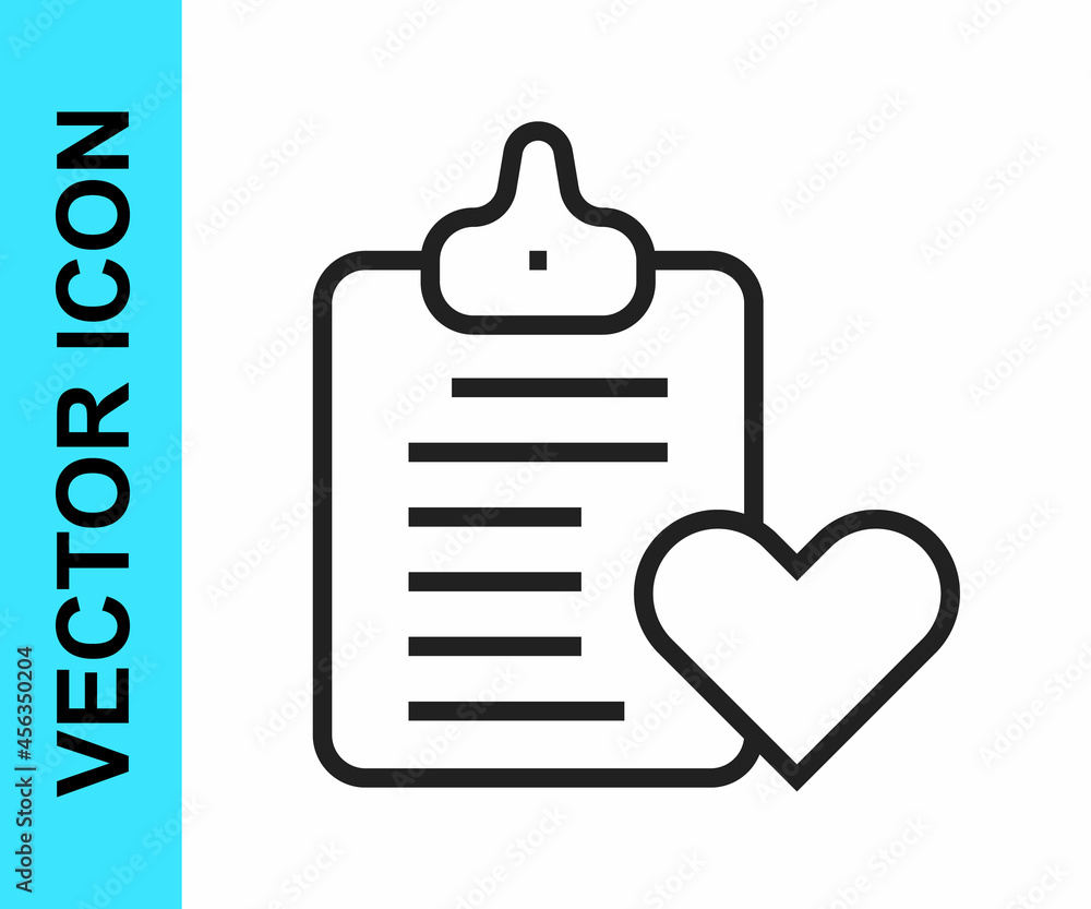 Black line Medical clipboard with clinical record icon isolated on white background. Prescription, medical check marks report. Vector Black line Medical clipboard with clinical record icon isolated on white background. Prescription, medical check marks report. Vector