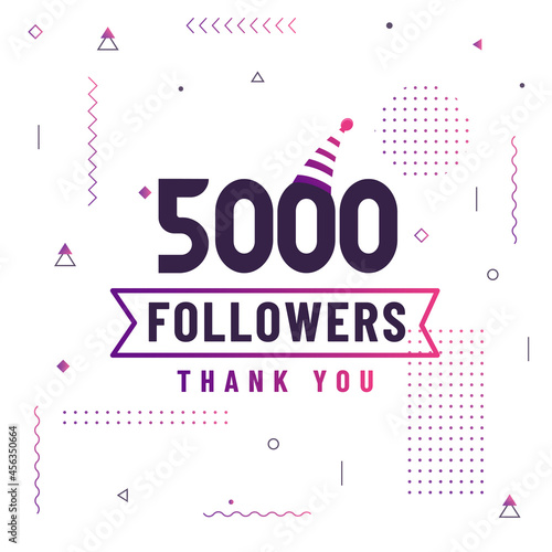 Thank you 5000 followers, 5K followers celebration modern colorful design.