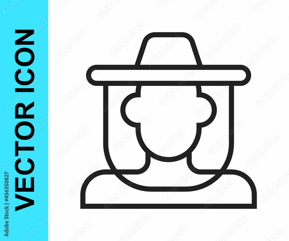 Black line Beekeeper with protect hat icon isolated on white background. Special protective uniform. Vector Black line Beekeeper with protect hat icon isolated on white background. Special protective uniform. Vector