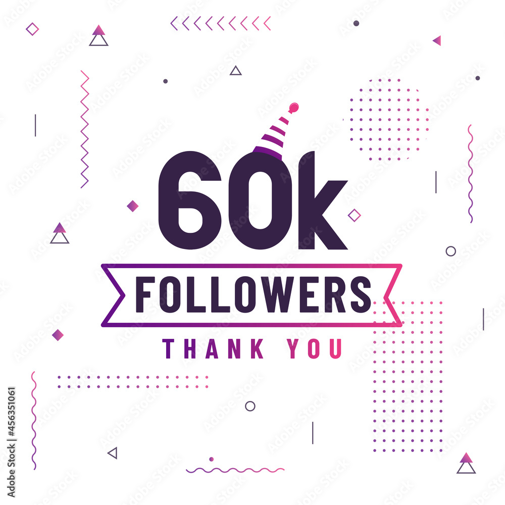 Thank you 60K followers, 60000 followers celebration modern colorful design.