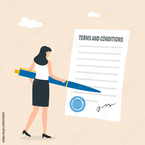 Terms and conditions, privacy policy, legal notice concept. Business contract signing.