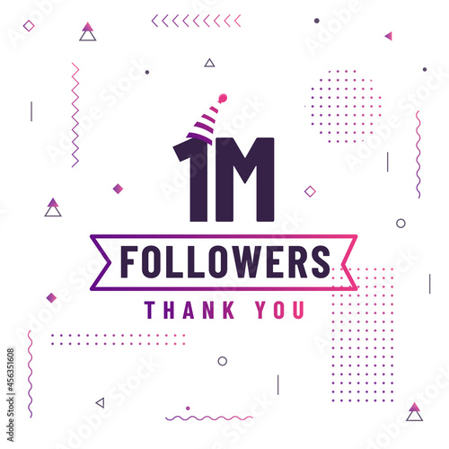 Thank you 1M followers, 1000000 followers celebration modern colorful design.