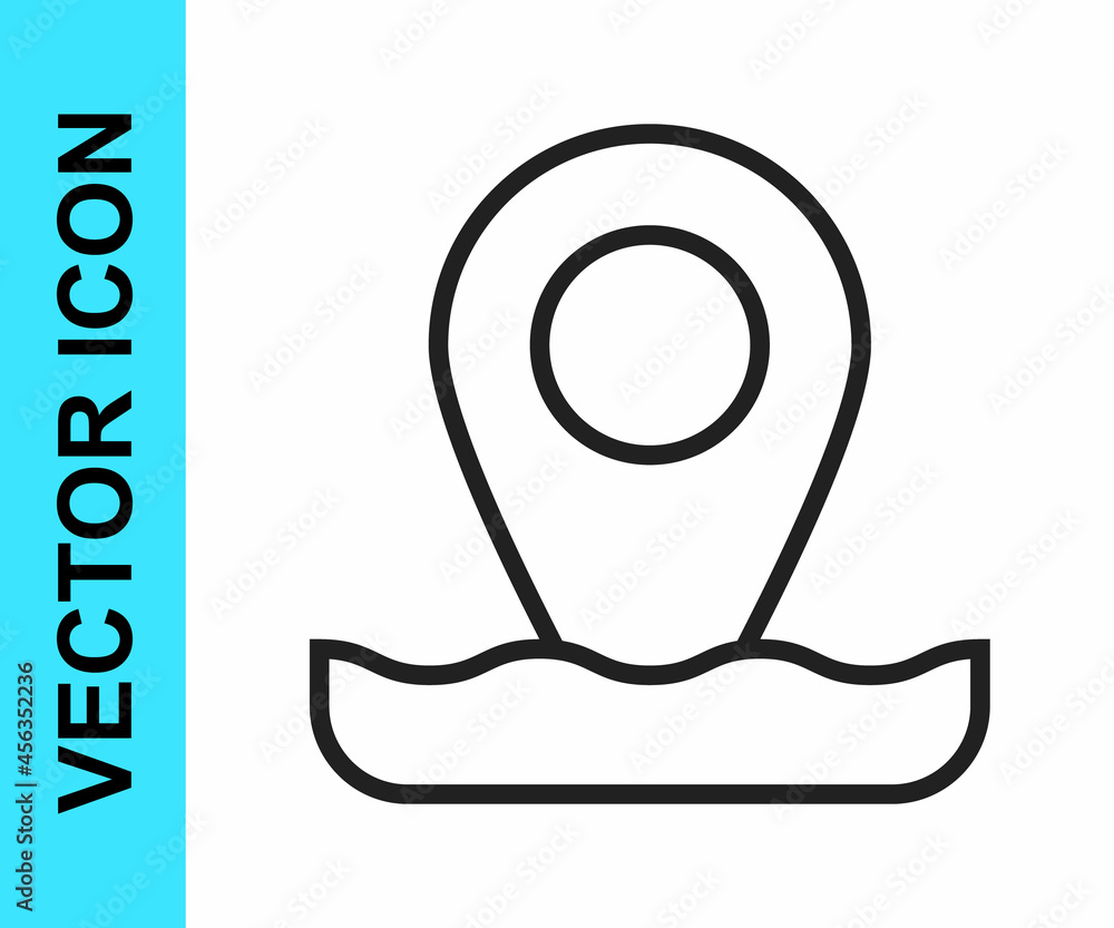 Black line Location fishing icon isolated on white background. Fishing place. Vector Black line Location fishing icon isolated on white background. Fishing place. Vector