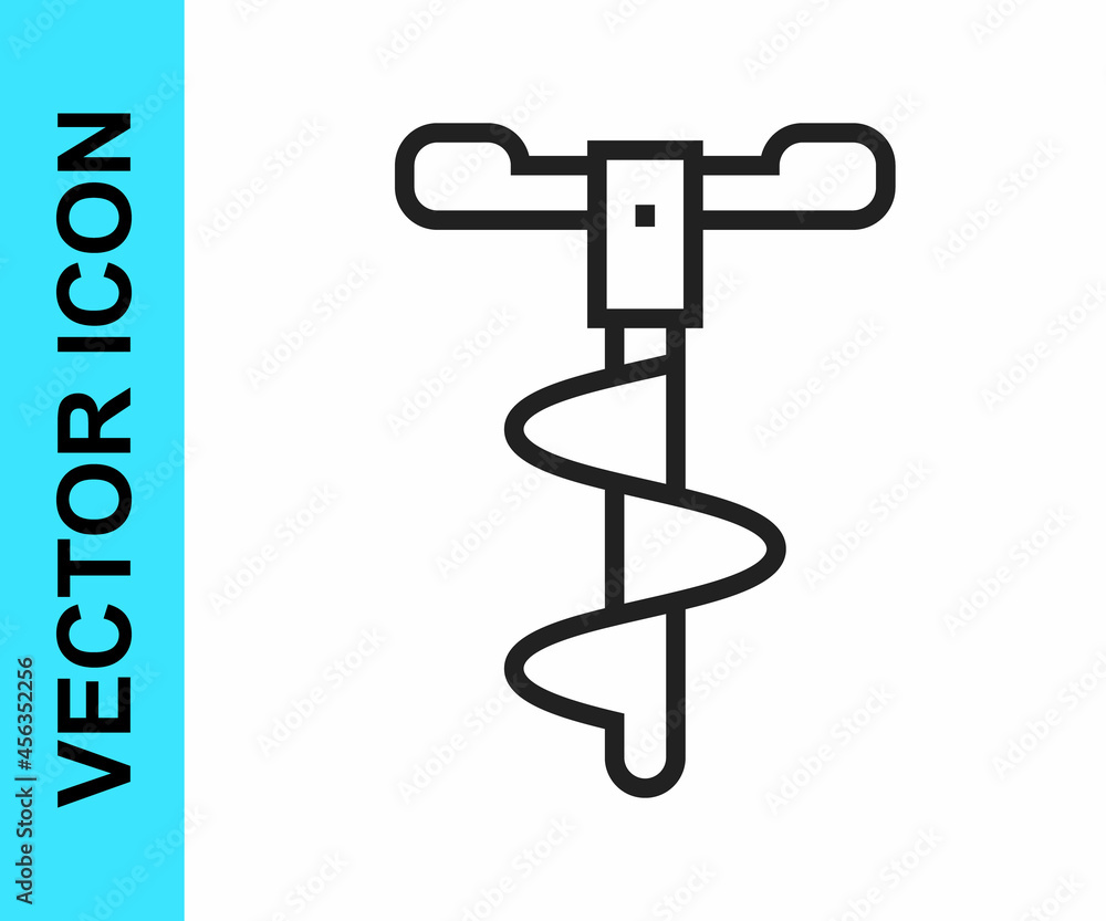 Black line Hand ice drill for winter fishing icon isolated on white background. Vector Black line Hand ice drill for winter fishing icon isolated on white background. Vector