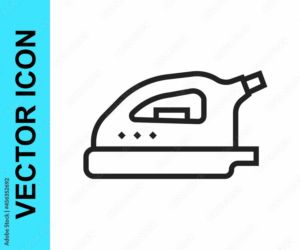 Black line Electric iron icon isolated on white background. Steam iron. Vector