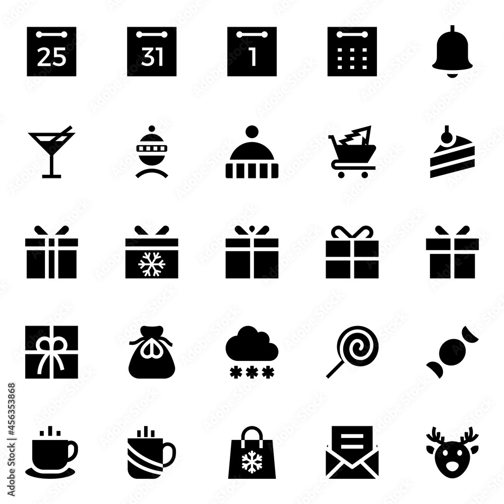 Naklejka premium Glyph icons for christmas.